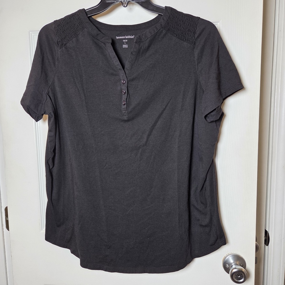 Woman Within sz 18/20 L black t-shirt short slv cotton/rayon casual basic